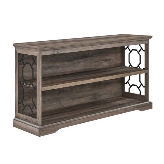 Walker Edison Gray Wash Lateral Bookshelf with Decorative Metal Sides